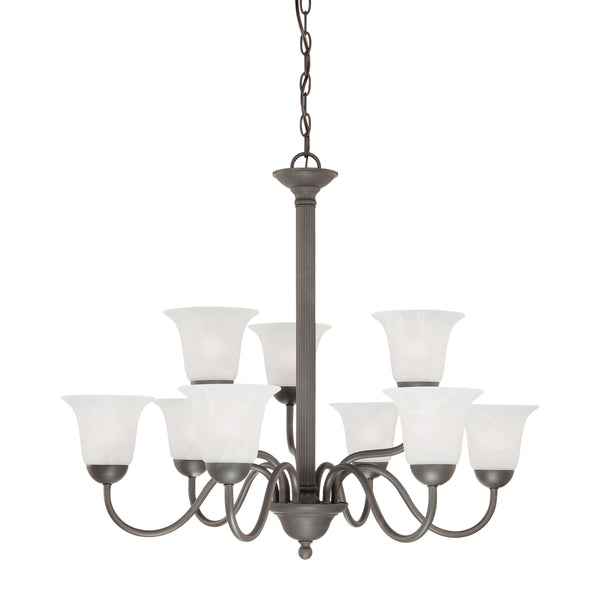 Thomas Lighting Riva Nine Light Bronze Chandelier with Tulip Glass Shades for Formal Dining Rooms SL881363