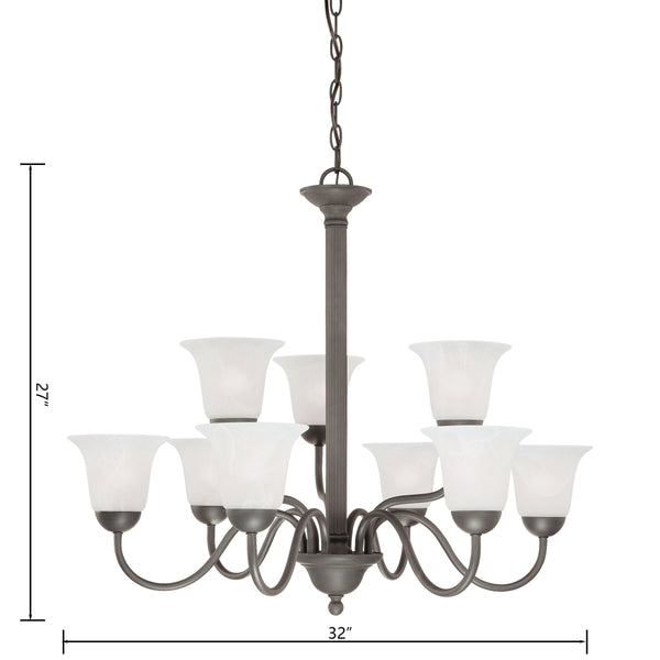Thomas Lighting Riva Nine Light Bronze Chandelier with Tulip Glass Shades for Formal Dining Rooms SL881363