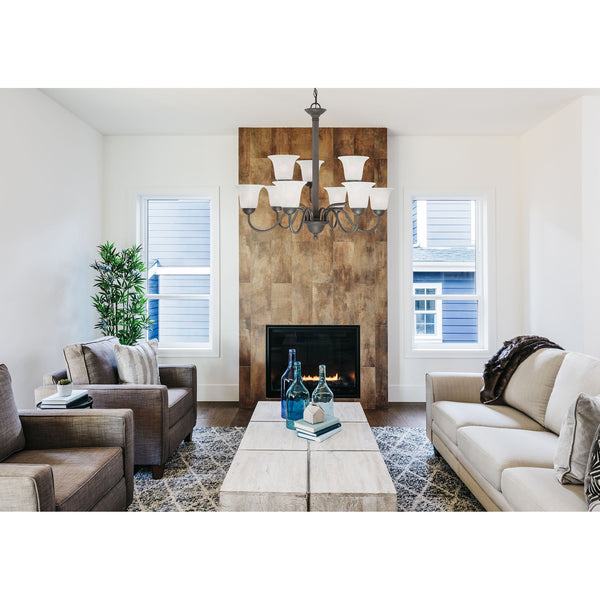 Thomas Lighting Riva Nine Light Bronze Chandelier with Tulip Glass Shades for Formal Dining Rooms SL881363