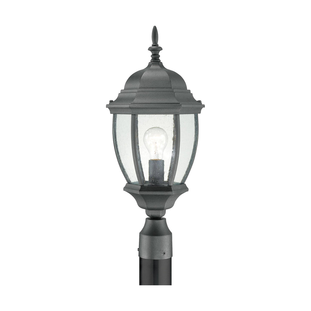 Thomas Lighting Covington Traditional Outdoor Post Light Seeded Glass Lantern Wet Rated Black Metal SL90107