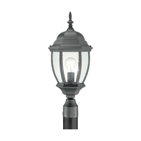 Thomas Lighting Covington Traditional Outdoor Post Light Seeded Glass Lantern Wet Rated Black Metal SL90107