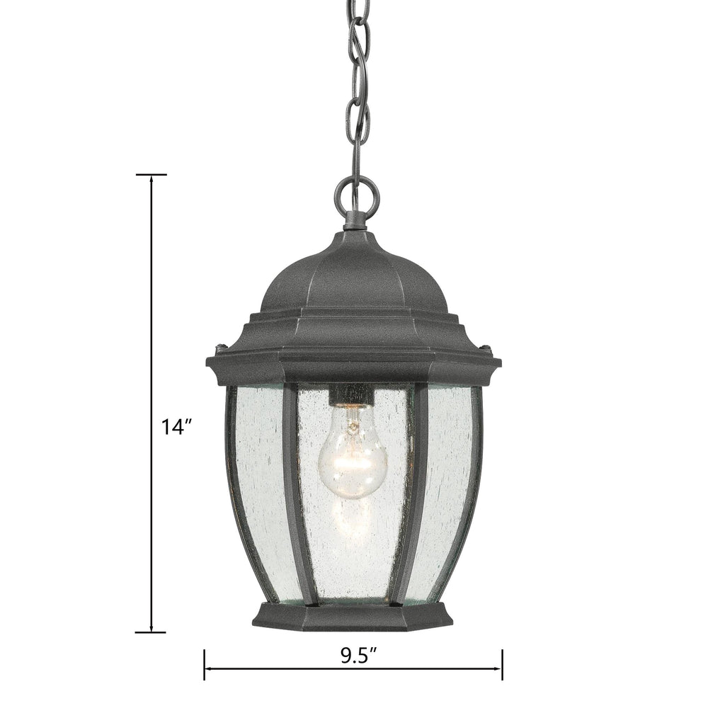 Thomas Lighting Covington Outdoor Seeded Glass Pendant Black Metal Lantern for Porch Entryway SL92337