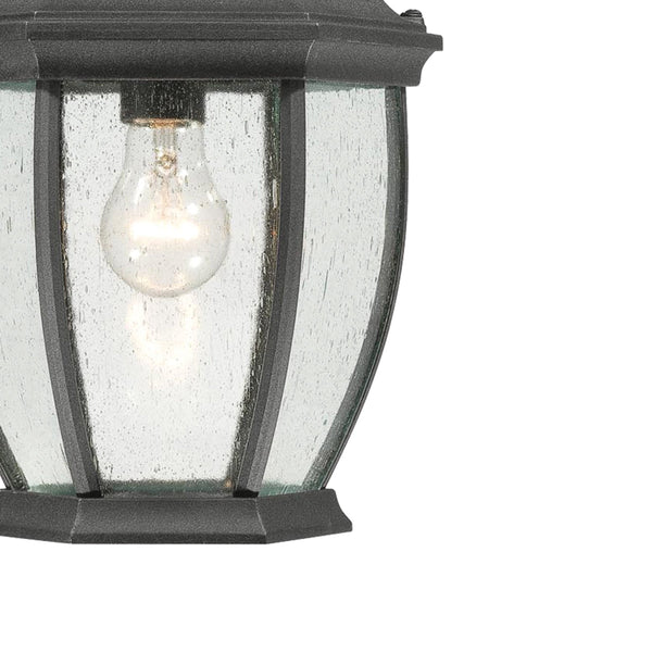 Thomas Lighting Covington Outdoor Seeded Glass Pendant Black Metal Lantern for Porch Entryway SL92337