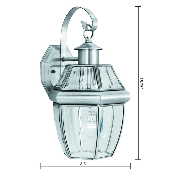 Thomas Lighting Heritage Outdoor Lantern Wall Sconce with Curved Glass Panels and Painted Metal Finish Nickel 15.75 inches SL942478