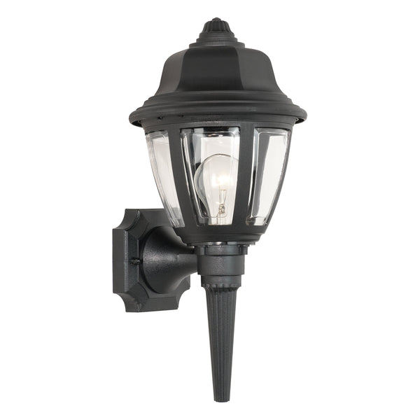 Thomas Lighting Capi Matte Black Lantern Outdoor Wall Sconce with Beveled Glass and Tiered Metal Cap SL94427