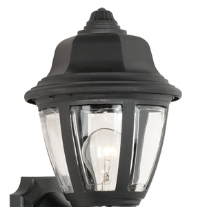 Thomas Lighting Capi Matte Black Lantern Outdoor Wall Sconce with Beveled Glass and Tiered Metal Cap SL94427