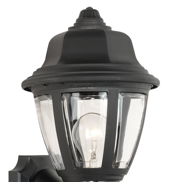 Thomas Lighting Capi Matte Black Lantern Outdoor Wall Sconce with Beveled Glass and Tiered Metal Cap SL94427