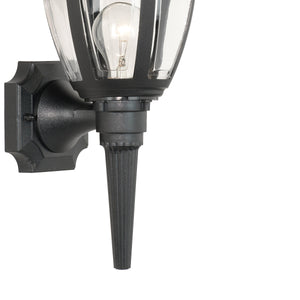 Thomas Lighting Capi Matte Black Lantern Outdoor Wall Sconce with Beveled Glass and Tiered Metal Cap SL94427