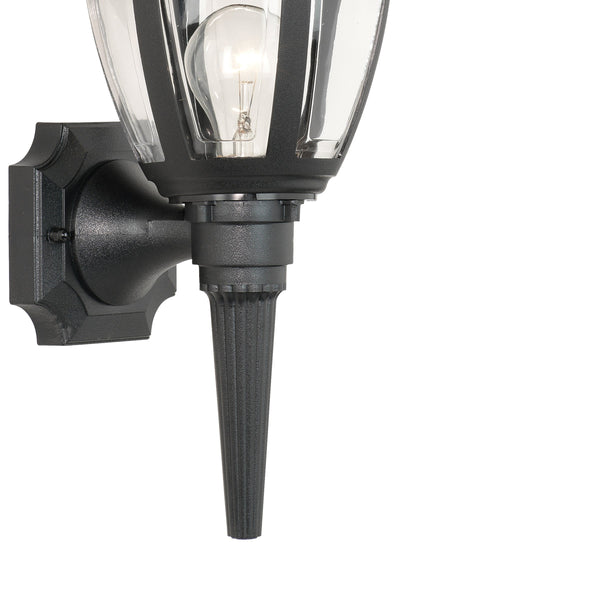 Thomas Lighting Capi Matte Black Lantern Outdoor Wall Sconce with Beveled Glass and Tiered Metal Cap SL94427