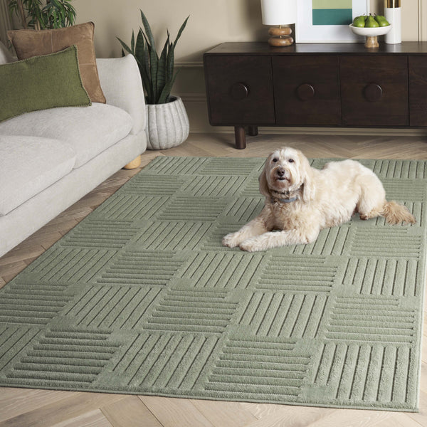 Safavieh Selena Contemporary Round Green Rug — Power-Loomed Turkey Polypropylene With Low-Profile Durability And Modern Geometric Style 8'-0" x 8'-0" SLE678Y-8R