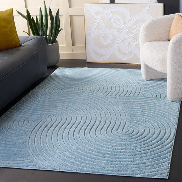 Safavieh Selena Modern Blue Square Rug — Low‑Pile Polypropylene Power‑Loomed From Turkey For High Traffic Spaces 6'-7" x 6'-7" SLE680M-7SQ