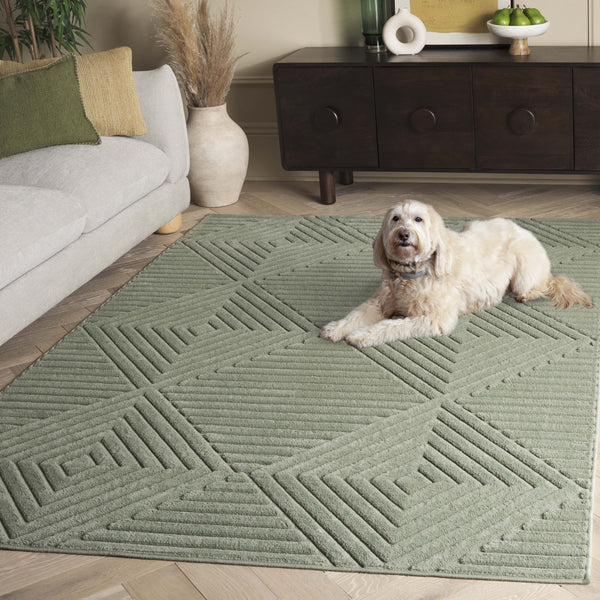 Safavieh Selena Low-Profile Green Runner Rug — Minimalist Geometric Modern, Durable Power-Loomed Turkish Construction 2'-2" x 6'-0" SLE684Y-26
