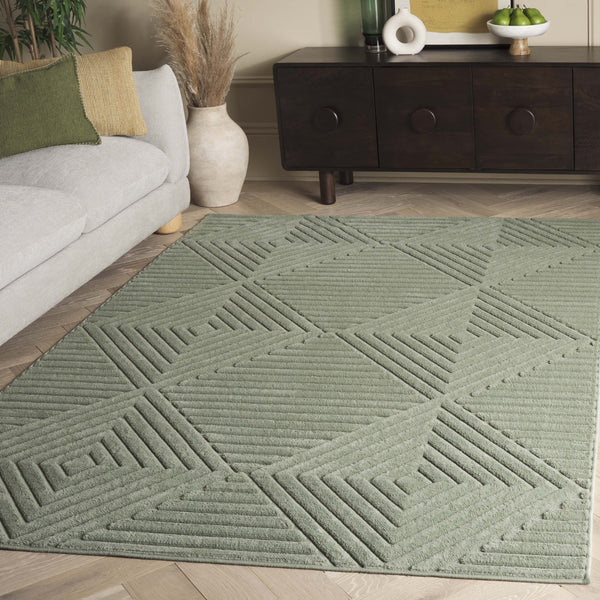 Safavieh Selena Low-Profile Green Runner Rug — Minimalist Geometric Modern, Durable Power-Loomed Turkish Construction 2'-2" x 6'-0" SLE684Y-26
