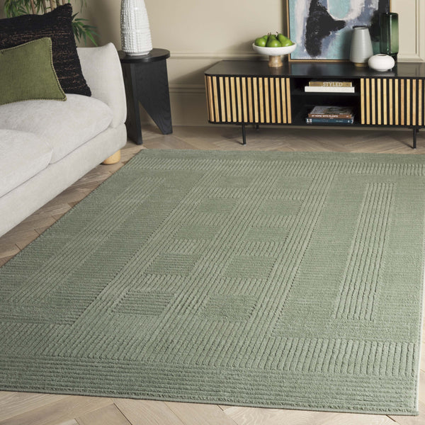 Safavieh Selena Modern Round Green Rug With Geometric Motif, Low-Profile Durable Polypropylene For High-Traffic Homes 5'-3" x 5'-3" SLE686Y-5R