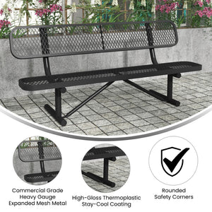 English Elm Sigrid 6' Commercial-Grade Outdoor Bench with Expanded Metal Mesh for Comfort and Durability Black SLF-AG4HUT2-BK-GG