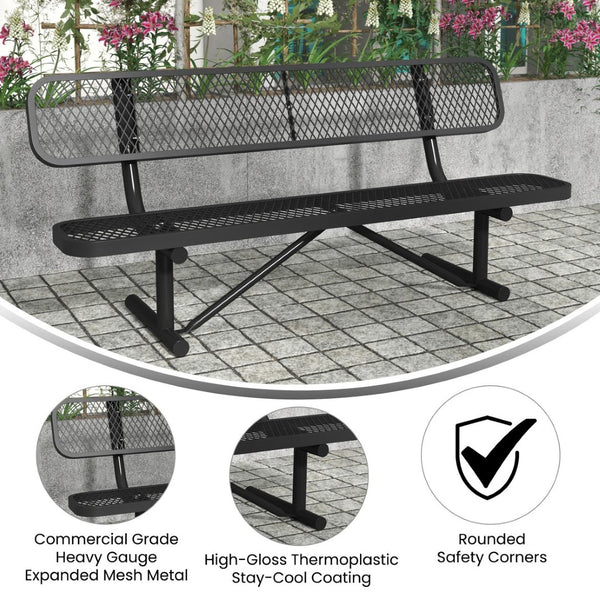 English Elm Sigrid 6' Commercial-Grade Outdoor Bench with Expanded Metal Mesh for Comfort and Durability Black SLF-AG4HUT2-BK-GG
