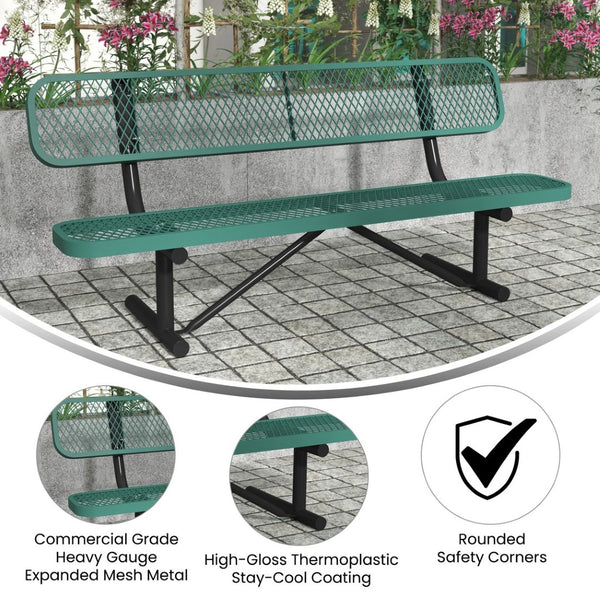 English Elm Sigrid 6' Commercial-Grade Outdoor Bench with Expanded Metal Mesh for Comfort and Durability Green SLF-AG4HUT2-GN-GG