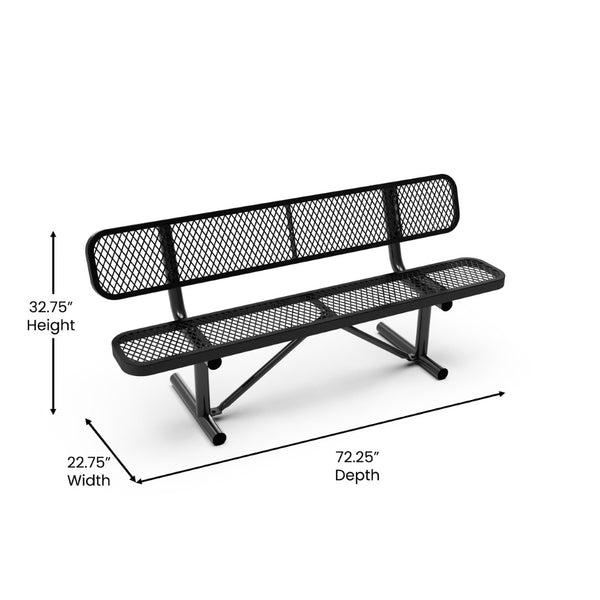 English Elm Sigrid 6' Outdoor Bench - Durable Commercial-Grade Metal Design for Parks, Playgrounds & More Black SLF-AG4HUT2-H48L-BK-GG