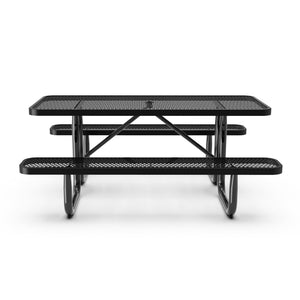 English Elm Mantilla 6' Rectangular Outdoor Picnic Table - Durable Steel Frame, Umbrella Hole, Easy Maintenance Black 61.75"W x 72.25"D x 29.5"H SLF-EML-72-BK-GG