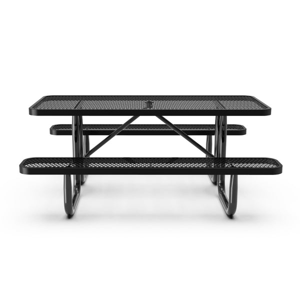 English Elm Mantilla 6' Rectangular Outdoor Picnic Table - Durable Steel Frame, Umbrella Hole, Easy Maintenance Black 61.75"W x 72.25"D x 29.5"H SLF-EML-72-BK-GG