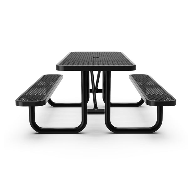 English Elm Mantilla 6' Rectangular Outdoor Picnic Table - Durable Steel Frame, Umbrella Hole, Easy Maintenance Black 61.75"W x 72.25"D x 29.5"H SLF-EML-72-BK-GG
