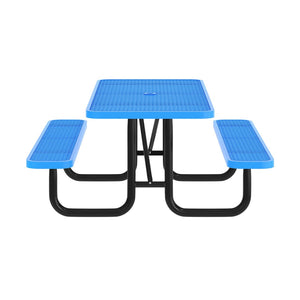 English Elm Mantilla 6' Rectangular Outdoor Picnic Table - Durable Steel Frame, Umbrella Hole, Easy Maintenance Blue 61.75"W x 72.25"D x 29.5"H SLF-EML-72-BL-GG