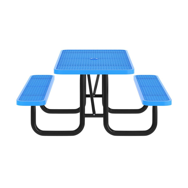 English Elm Mantilla 6' Rectangular Outdoor Picnic Table - Durable Steel Frame, Umbrella Hole, Easy Maintenance Blue 61.75"W x 72.25"D x 29.5"H SLF-EML-72-BL-GG