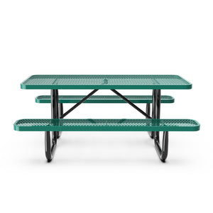 English Elm Mantilla 6' Rectangular Outdoor Picnic Table - Durable Steel Frame, Umbrella Hole, Easy Maintenance Green 61.75"W x 72.25"D x 29.5"H SLF-EML-72-GN-GG