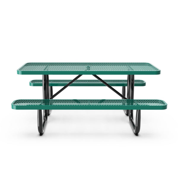 English Elm Mantilla 6' Rectangular Outdoor Picnic Table - Durable Steel Frame, Umbrella Hole, Easy Maintenance Green 61.75"W x 72.25"D x 29.5"H SLF-EML-72-GN-GG