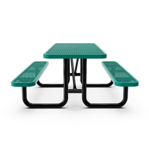 English Elm Mantilla 6' Rectangular Outdoor Picnic Table - Durable Steel Frame, Umbrella Hole, Easy Maintenance Green 61.75"W x 72.25"D x 29.5"H SLF-EML-72-GN-GG