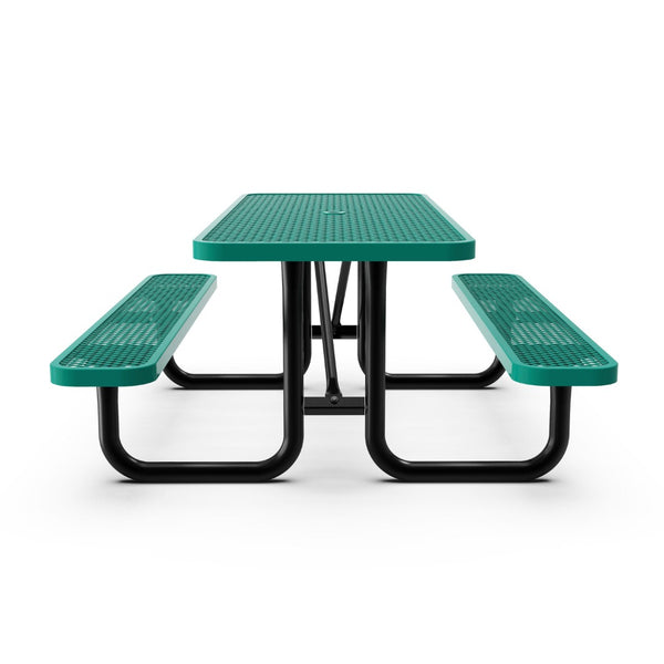 English Elm Mantilla 6' Rectangular Outdoor Picnic Table - Durable Steel Frame, Umbrella Hole, Easy Maintenance Green 61.75"W x 72.25"D x 29.5"H SLF-EML-72-GN-GG
