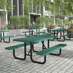 English Elm Mantilla 6' Rectangular Outdoor Picnic Table - Durable Steel Frame, Umbrella Hole, Easy Maintenance Green 61.75"W x 72.25"D x 29.5"H SLF-EML-72-GN-GG