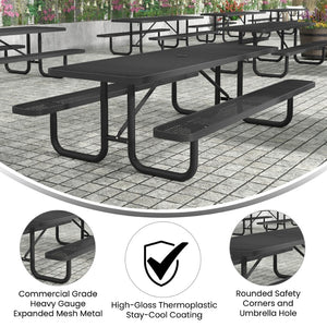 English Elm Mantilla 6' Rectangular Outdoor Picnic Table - Durable Steel Frame, Umbrella Hole, Easy Maintenance Black 57.5"W x 95.75"D x 30"H SLF-EML-96-BK-GG
