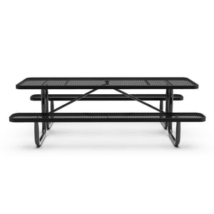 English Elm Mantilla 6' Rectangular Outdoor Picnic Table - Durable Steel Frame, Umbrella Hole, Easy Maintenance Black 57.5"W x 95.75"D x 30"H SLF-EML-96-BK-GG