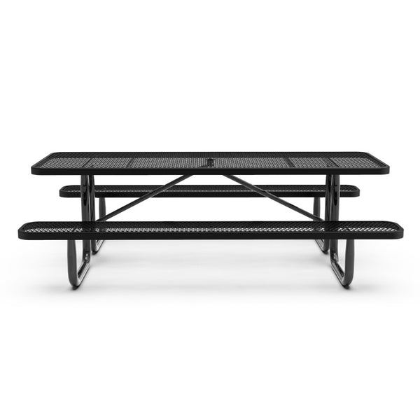 English Elm Mantilla 6' Rectangular Outdoor Picnic Table - Durable Steel Frame, Umbrella Hole, Easy Maintenance Black 57.5"W x 95.75"D x 30"H SLF-EML-96-BK-GG