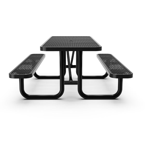 English Elm Mantilla 6' Rectangular Outdoor Picnic Table - Durable Steel Frame, Umbrella Hole, Easy Maintenance Black 57.5"W x 95.75"D x 30"H SLF-EML-96-BK-GG