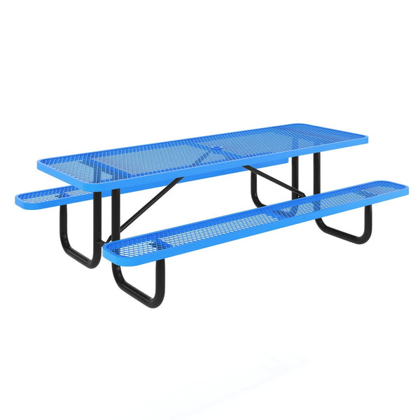 English Elm Mantilla 6' Rectangular Outdoor Picnic Table - Durable Steel Frame, Umbrella Hole, Easy Maintenance Blue 57.5"W x 95.75"D x 30"H SLF-EML-96-BL-GG