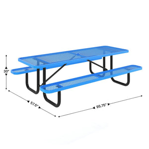 English Elm Mantilla 6' Rectangular Outdoor Picnic Table - Durable Steel Frame, Umbrella Hole, Easy Maintenance Blue 57.5"W x 95.75"D x 30"H SLF-EML-96-BL-GG