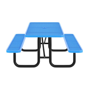 English Elm Mantilla 6' Rectangular Outdoor Picnic Table - Durable Steel Frame, Umbrella Hole, Easy Maintenance Blue 57.5"W x 95.75"D x 30"H SLF-EML-96-BL-GG