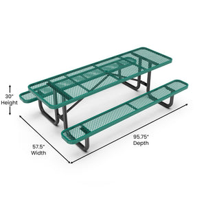 English Elm Mantilla 6' Rectangular Outdoor Picnic Table - Durable Steel Frame, Umbrella Hole, Easy Maintenance Green 57.5"W x 95.75"D x 30"H SLF-EML-96-GN-GG