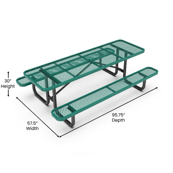 English Elm Mantilla 6' Rectangular Outdoor Picnic Table - Durable Steel Frame, Umbrella Hole, Easy Maintenance Green 57.5"W x 95.75"D x 30"H SLF-EML-96-GN-GG