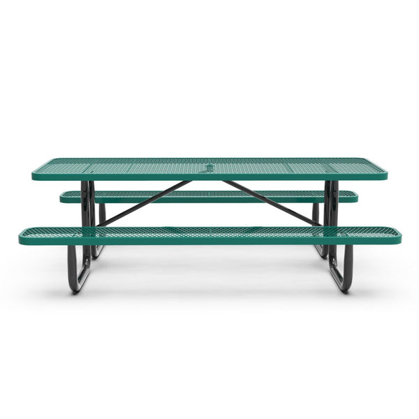 English Elm Mantilla 6' Rectangular Outdoor Picnic Table - Durable Steel Frame, Umbrella Hole, Easy Maintenance Green 57.5"W x 95.75"D x 30"H SLF-EML-96-GN-GG