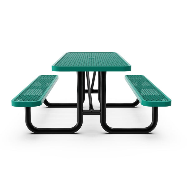English Elm Mantilla 6' Rectangular Outdoor Picnic Table - Durable Steel Frame, Umbrella Hole, Easy Maintenance Green 57.5"W x 95.75"D x 30"H SLF-EML-96-GN-GG