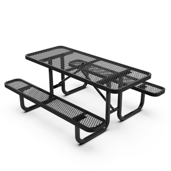 English Elm Mantilla 6' Rectangular Outdoor Picnic Table with Heavy-Duty Construction for Parks and Campuses Black 61.75"W x 72.25"D x 29.5"H SLF-EML72-H48L-BK-GG