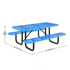 English Elm Mantilla 6' Rectangular Outdoor Picnic Table with Heavy-Duty Metal Mesh Top, Steel Frame & Anchors Blue 61.75"W x 72.25"D x 29.5"H SLF-EML72-H48L-BL-GG