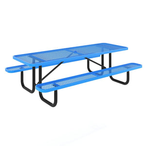 English Elm Mantilla 6' Rectangular Outdoor Picnic Table with Heavy-Duty Metal Mesh Top, Steel Frame & Anchors Blue 57.5"W x 95.75"D x 30"H SLF-EML96-H60L-BL-GG