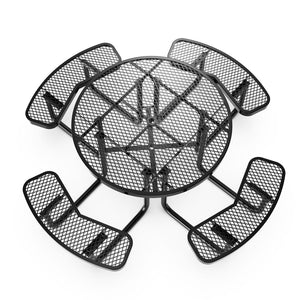 English Elm Creekside 46" Round Heavy-Duty Outdoor Picnic Table with Umbrella Hole for Commercial Use & Relaxation Black 82.5"W x 82.5"D x 29"H; Seat Size: 38.5"W x 11.75"D x 17.25"H SLF-EMR-46-BK-GG