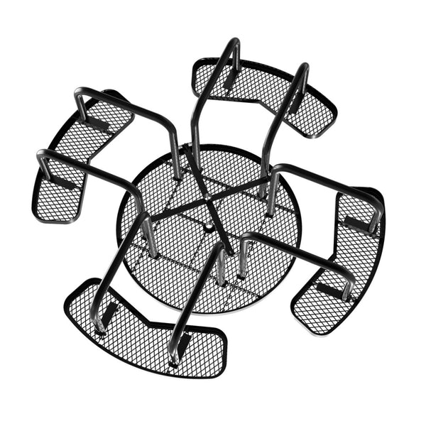 English Elm Creekside 46" Round Heavy-Duty Outdoor Picnic Table with Umbrella Hole for Commercial Use & Relaxation Black 82.5"W x 82.5"D x 29"H; Seat Size: 38.5"W x 11.75"D x 17.25"H SLF-EMR-46-BK-GG