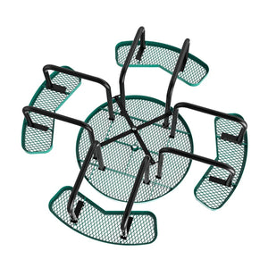 English Elm Creekside 46" Round Heavy-Duty Outdoor Picnic Table with Umbrella Hole for Commercial Use & Relaxation Green 82.5"W x 82.5"D x 29"H; Seat Size: 38.5"W x 11.75"D x 17.25"H SLF-EMR-46-GN-GG