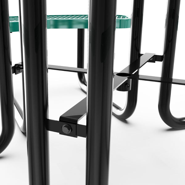 English Elm Creekside 46" Round Heavy-Duty Outdoor Picnic Table with Umbrella Hole for Commercial Use & Relaxation Green 82.5"W x 82.5"D x 29"H; Seat Size: 38.5"W x 11.75"D x 17.25"H SLF-EMR-46-GN-GG